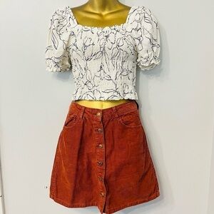 corduroy skirt and bubble sleeve top